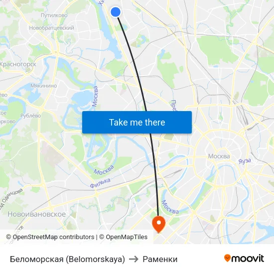 Беломорская (Belomorskaya) to Раменки map