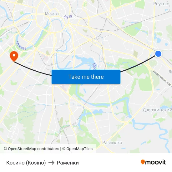 Косино (Kosino) to Раменки map