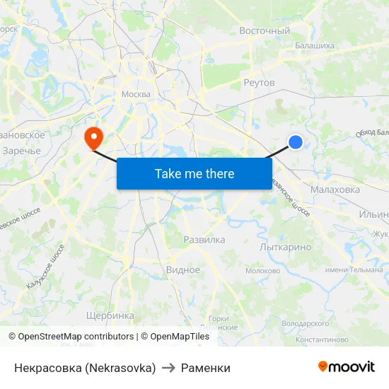 Некрасовка (Nekrasovka) to Раменки map