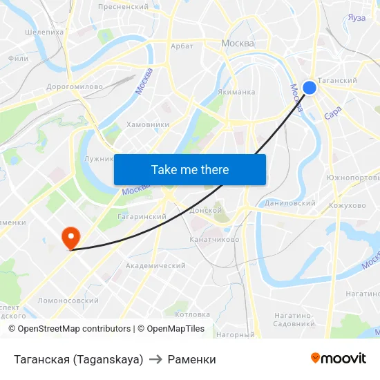Таганская (Taganskaya) to Раменки map