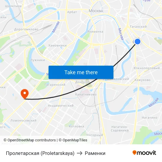 Пролетарская (Proletarskaya) to Раменки map