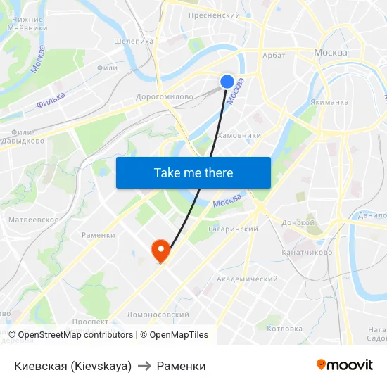 Киевская (Kievskaya) to Раменки map
