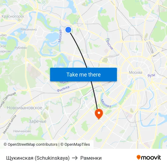 Щукинская (Schukinskaya) to Раменки map