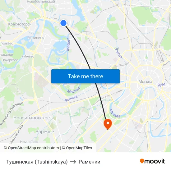Тушинская (Tushinskaya) to Раменки map