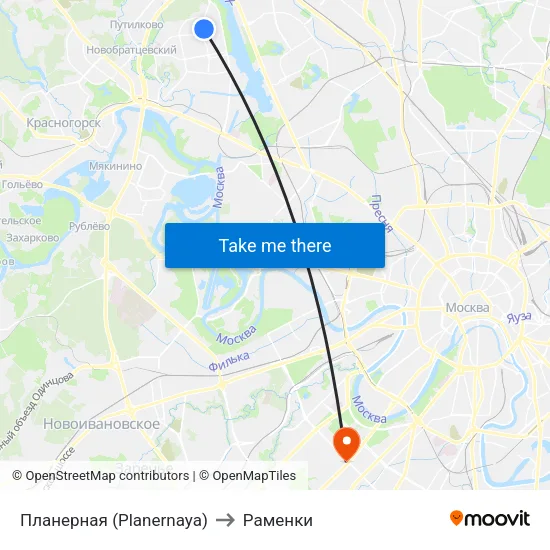 Планерная (Planernaya) to Раменки map