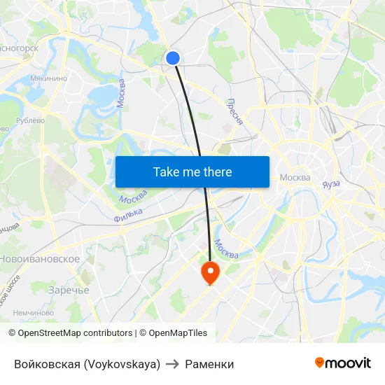 Войковская (Voykovskaya) to Раменки map