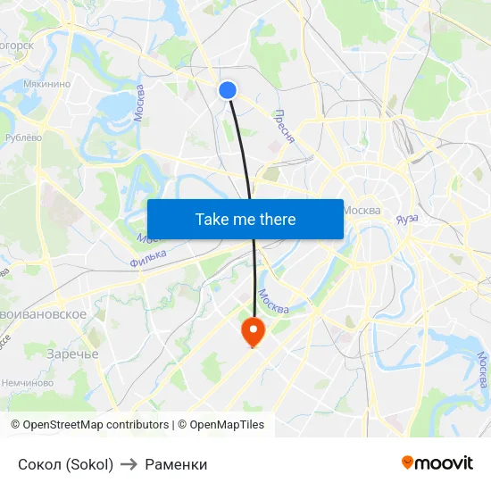Сокол (Sokol) to Раменки map