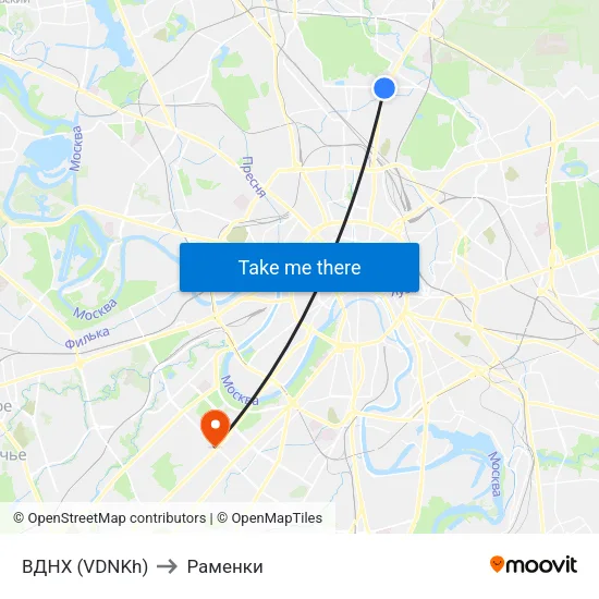 ВДНХ (VDNKh) to Раменки map