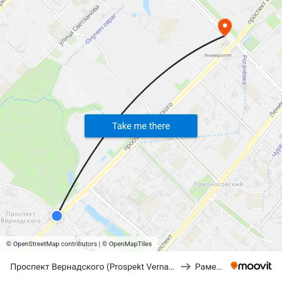 Проспект Вернадского (Prospekt Vernadskogo) to Раменки map