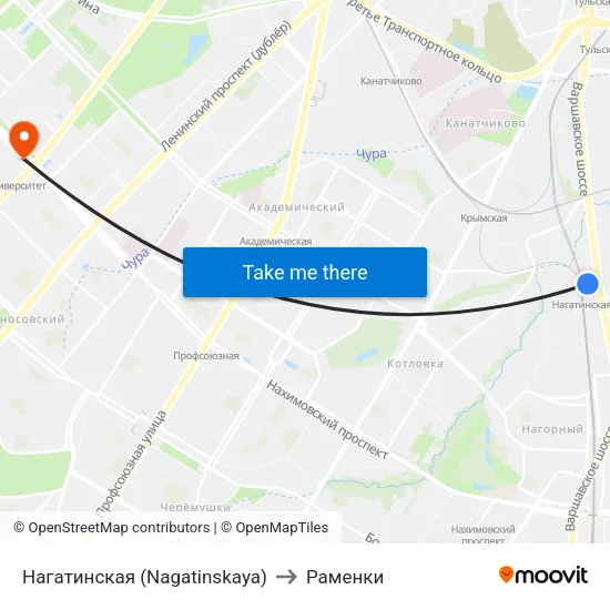 Нагатинская (Nagatinskaya) to Раменки map