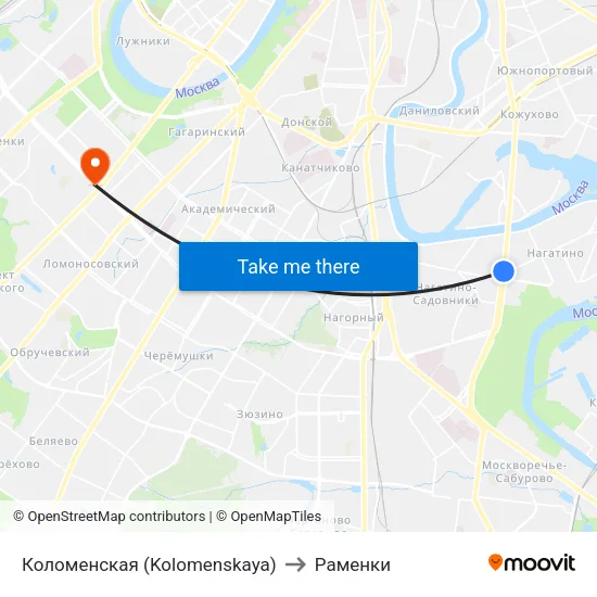 Коломенская (Kolomenskaya) to Раменки map