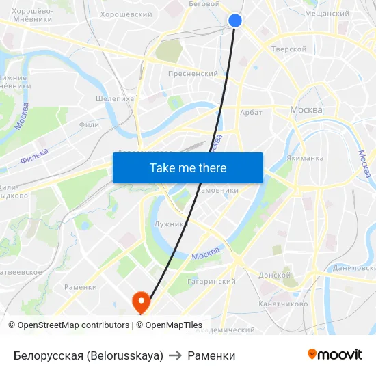 Белорусская (Belorusskaya) to Раменки map
