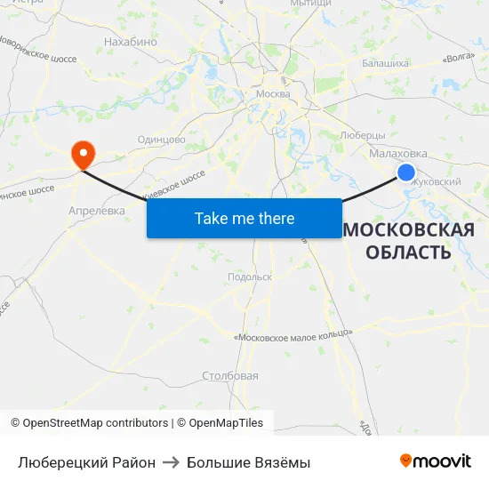 Люберецкий Район to Большие Вязёмы map