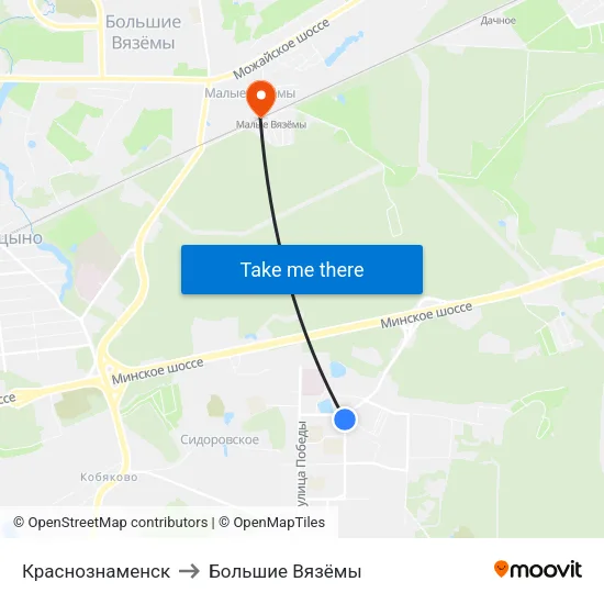 Краснознаменск to Большие Вязёмы map