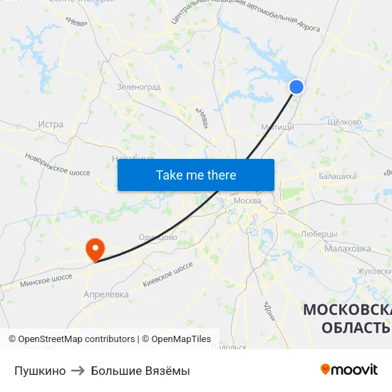 Пушкино to Большие Вязёмы map