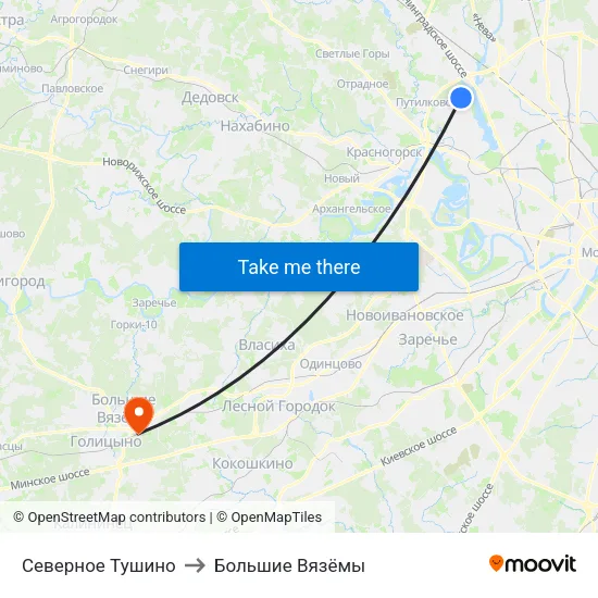 Северное Тушино to Большие Вязёмы map