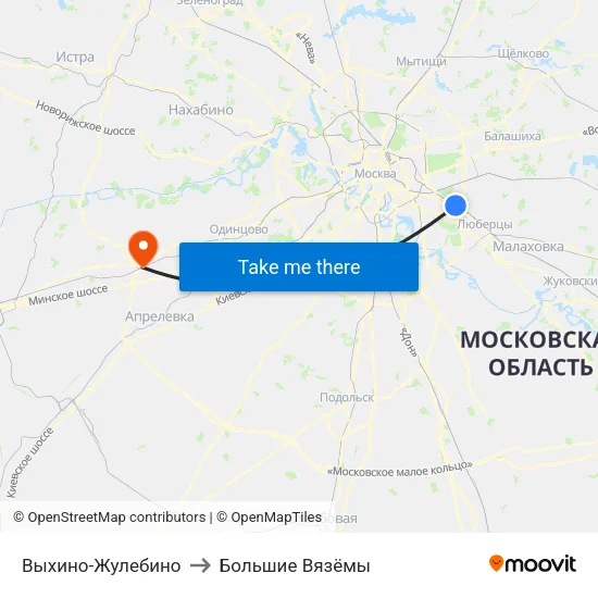 Выхино-Жулебино to Большие Вязёмы map