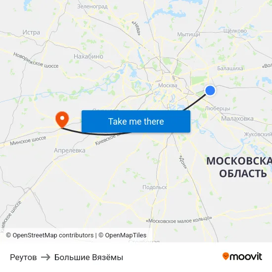 Реутов to Большие Вязёмы map