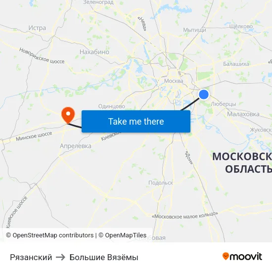 Рязанский to Большие Вязёмы map