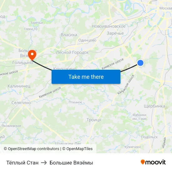 Тёплый Стан to Большие Вязёмы map
