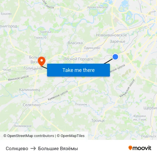 Солнцево to Большие Вязёмы map