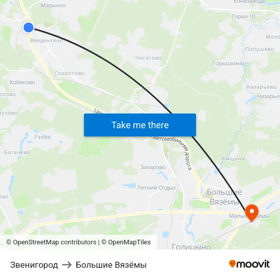Звенигород to Большие Вязёмы map