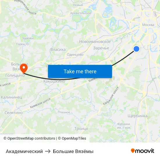 Академический to Большие Вязёмы map