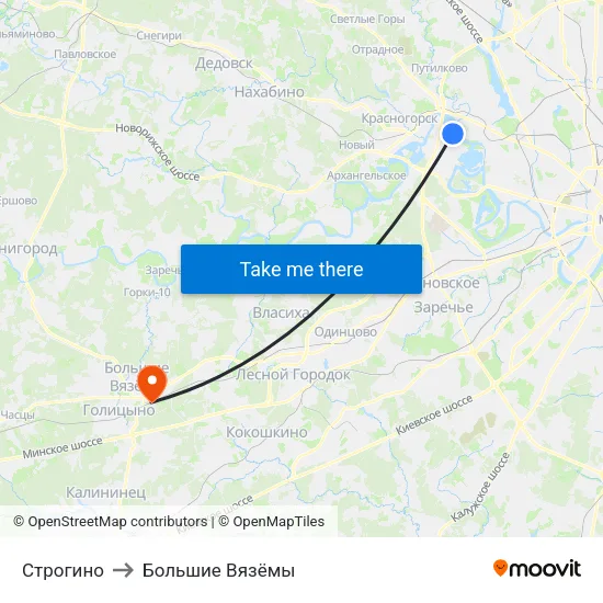 Строгино to Большие Вязёмы map