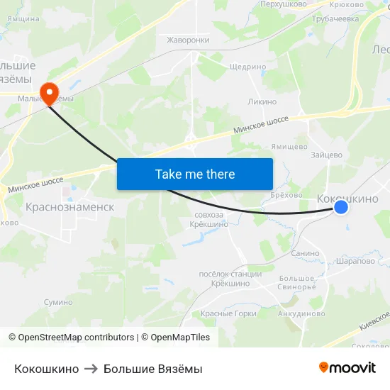 Кокошкино to Большие Вязёмы map