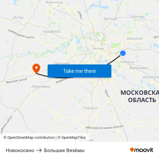 Новокосино to Большие Вязёмы map