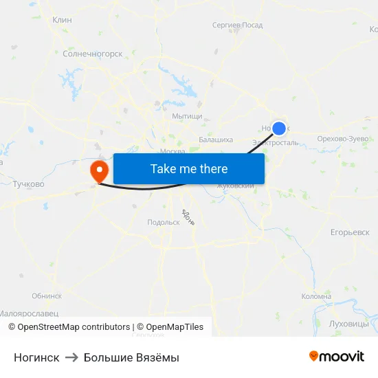Ногинск to Большие Вязёмы map