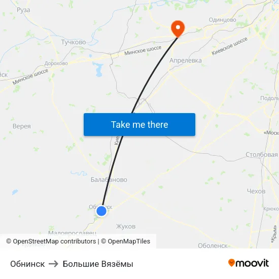 Обнинск to Большие Вязёмы map