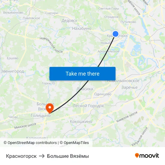 Красногорск to Большие Вязёмы map