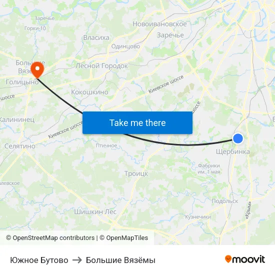 Южное Бутово to Большие Вязёмы map