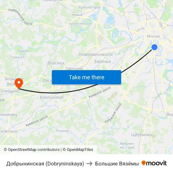 Добрынинская (Dobryninskaya) to Большие Вязёмы map