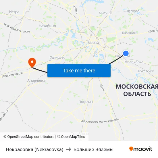 Некрасовка (Nekrasovka) to Большие Вязёмы map