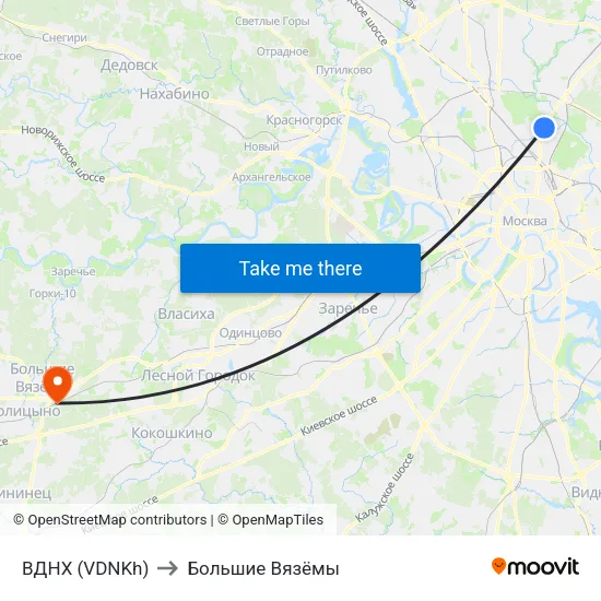 ВДНХ (VDNKh) to Большие Вязёмы map