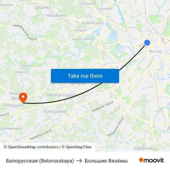Белорусская (Belorusskaya) to Большие Вязёмы map