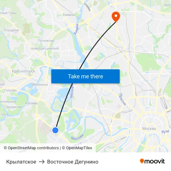 Крылатское to Восточное Дегунино map