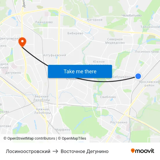 Лосиноостровский to Восточное Дегунино map