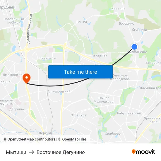 Мытищи to Восточное Дегунино map