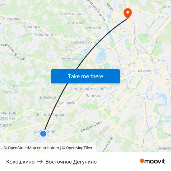 Кокошкино to Восточное Дегунино map