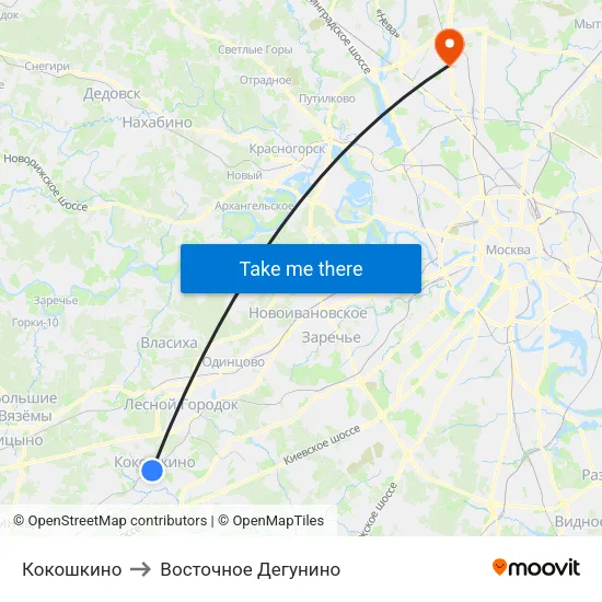 Кокошкино to Восточное Дегунино map