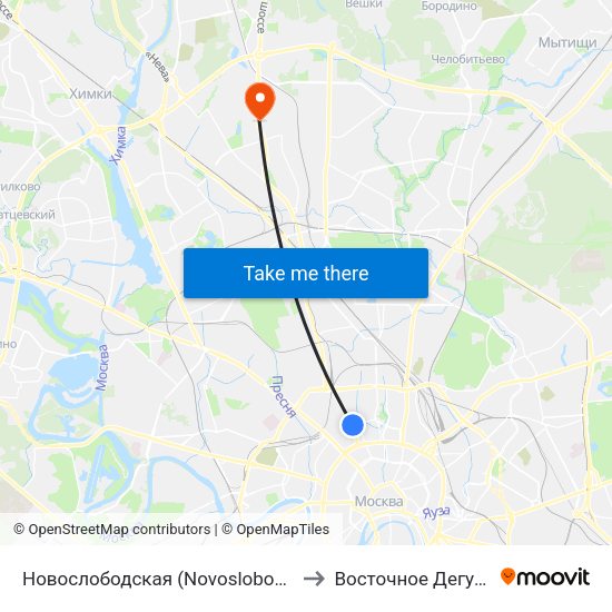 Новослободская (Novoslobodskaya) to Восточное Дегунино map