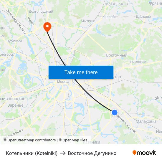 Котельники (Kotelniki) to Восточное Дегунино map
