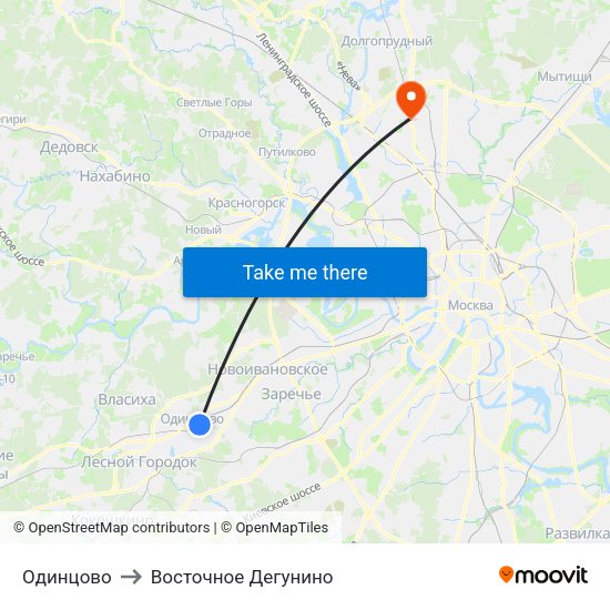 Одинцово to Восточное Дегунино map