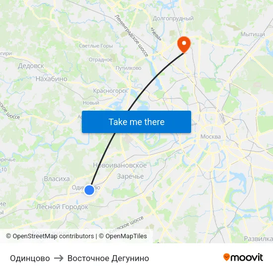 Одинцово to Восточное Дегунино map