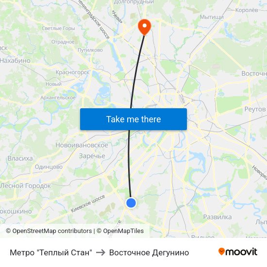 Метро "Теплый Стан" to Восточное Дегунино map