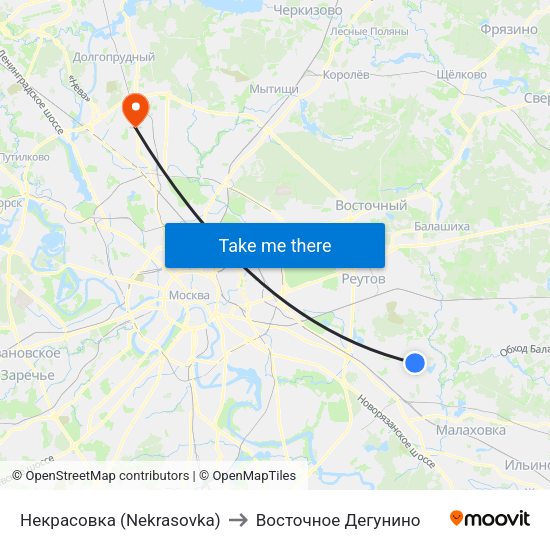 Некрасовка (Nekrasovka) to Восточное Дегунино map
