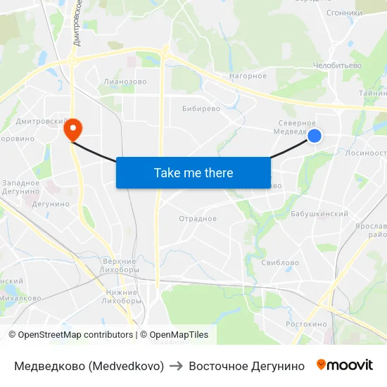 Медведково (Medvedkovo) to Восточное Дегунино map